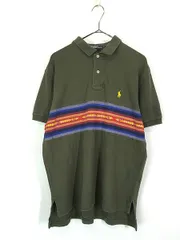 古着 Polo Ralph Lauren ネイティブ ボーダー 生地 切替 カノコ ポロシャツ M 古着 
