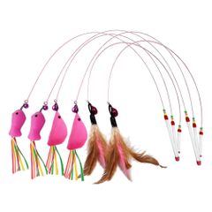 新品 OneBarleyCorn 猫おもちゃ 猫じゃらし 羽のおもちゃ ねこじゃらし 天然鳥の羽棒鈴付き 人気 一人遊び 運動不足解消 （6点 セット） (ピンク)