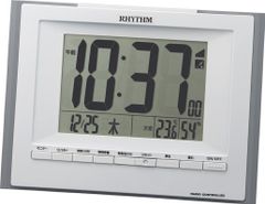 【在庫処分】カレンダー 湿度 フィットウェーブD168 温度 置き掛け兼用 グレー デジタル 電波 12.5x17.0x2.8cm 目覚まし時計 掛け時計 8RZ168SR08 リズム(RHYTHM)