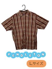PENDLETON　半袖チェックシャツ　ほつれ・破れあり　ボタン一か所無し　茶色　落ち着いた色　竹繊維　ゆったり　U-455
