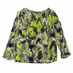ビーシービージーマックスアズリア BCBGMAXAZRIA シルク100％ カットソー 長袖 ラウンドネック カットオフ アシメトリーデザイン XXS グリーン ブラック/8YBA11 レディースのサムネイル