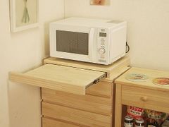 新品 国産品 天然木 ハンドメイド・パイン材レンジ下トレー スライドトレー スライド棚　ナチュラル色