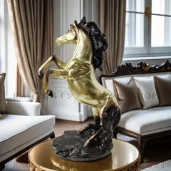 オブジェ 置物 馬 動物 彫刻 像 エレガント ゴールド ブラック 樹脂製 インテリア雑貨 ディスプレイ おしゃれ リビング 玄関 ギフト お祝い 4-7