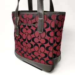 コーチ　シグネチャー　ミニバッグ　トート　コンパクト　キャンバス　レザー　中古品　レッド　管理番号ARCANKO155