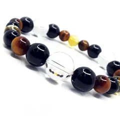 【金運・財運・仕事運】天然石 大珠水晶×タイガーアイ・シトリン・オニキス サクセスブレスレット [12mm]