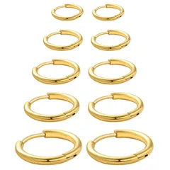 【迅速発送】Senteria フープピアス リング メンズ レディース 両耳用 サージカルステンレス イヤリング セット 金属アレルギー対応 シンプル 人気 5ペア（サイズ10mm-18mm、幅2mm、 ゴールド、シルバーブラック）