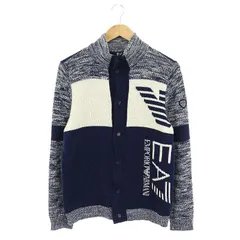 エンポリオアルマーニ EMPORIO ARMANI スタンドカラー ニット カーディガン 長袖 ウール M 紺 ネイビー アイボリー /MI ■OSのサムネイル