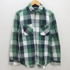 G■トミーヒルフィガー/TOMMYHILFIGER ヘビーウェイト長袖シャツ/ネルシャツ チェック柄【XL】緑系/men's/55【中古】■