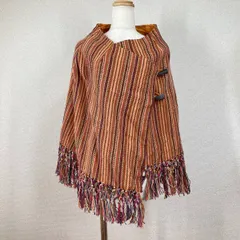 【amina】ポンチョ　ケープ　アミナコレクション　マルチカラー　フリンジ 綿100％ インド製 自宅洗濯可能 コットン アジアン 羽織 織物