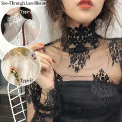 1A23【送料無料】3タイプ シースルー花柄レースシャツ/レーストップス/チュールレース/レース/レースカットソー/ラメ/ハイネック/ハイネックブラウス/ブラック/ホワイト/セクシー バーゲン