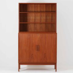 キャビネット ポケットドア チーク 幅92cm Bjerringbro Savvaerk デンマーク製 北欧ビンテージ家具/DK18017