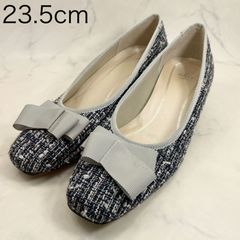 【新品 訳あり】リズラフィーネ　スクエアトゥリボンパンプス　23.5㎝　ネイビー
