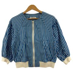 MyLanka ミランカ 七分袖 ストライプ ブルゾン size38/ブルー×ホワイト