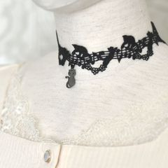 チョーカー【夜想曲の黒猫】◆cats ネコ ハンドメイド 猫 肉球 ゴスロリ ゴシック レトロ 洋風 新品 ユニセックス ネックレス ワンポイント シルバー
