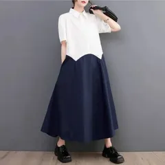 【新品】シンプル大きいサイズ　レディースゆったりシャツロングワンピース半袖春夏