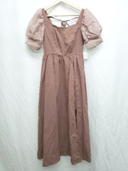 ◇ ◎●未使用●⊂ amerge. タグ付き　シアー袖　スリット 半袖 ロング ワンピース サイズM ブラウン レディース P 【1410160000595】