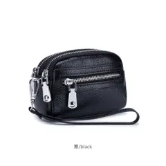 ◎ミニ財布 本革小銭入れ 化粧バッグ 多機能大容量 黒 a039