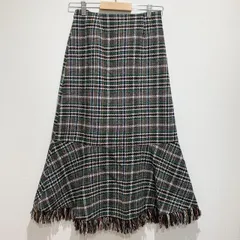 BEAMS HEART ビームス ハート　レディース　スカート　フレアスカート　マーメイドスカート　ロング丈　フリンジ　ウエストゴム　チェック　総柄　グレー系　ブラック　グリーン　マルチカラー　毛混　ツイード　おしゃれ　フェミニン　SU417h847
