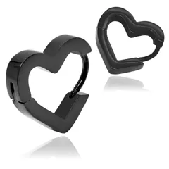 【ハートピアス 色： ブラック 1ペア】[Adelina Style] フープピアス 三角 ハート 長方形 多角形 人気 つけっぱなし メンズ レディース シンプル リングピアス サージカルステンレス 金属アレルギー対応 男女 両耳 プレゼント