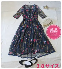 【美品】ドリードール　半袖フラワードレス　刺繍レース　38サイズ