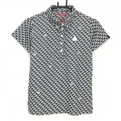 【超美品】ルコックゴルフ 半袖ポロシャツ 黒×白 総柄 リンゴ ボタンダウン レディース M ゴルフウェア le coq sportif