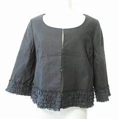 アナトリエ ANATELIER 美品 ノーカラージャケット ブレザー 7分袖 麻混 リネン混 フリル リボン 黒 38 1220のサムネイル