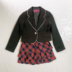 美品 navy natural ネイビーナチュラル 女の子 子供用 スーツ 120㎝  ブラック レッド チェック フリル ティアード かわいい 卒園式