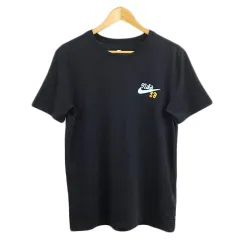 ナイキ NIKE Dri-FIT Ｔシャツ カットソー プルオーバー ラウンドネック 無地 プリント ロゴ 半袖 M 黒 水色 ブラック ライトブルー