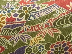 小紋着物正絹新品しつけ付き手縫い型染めパールトン加工済み緑幅広