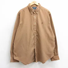 XL/古着 ラルフローレン 長袖 ブランド フランネル シャツ メンズ 90s ワンポイントロゴ 大きいサイズ ロング丈 コットン ボタンダウン 茶