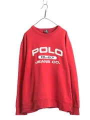 【お得なクーポン配布中!】 ポロジーンズ ラルフローレン ロゴ 刺繍 両V スウェット メンズ XL / 古着 ポロ トレーナー 裏起毛 クルーネック 大きいサイズ レッド 薄手