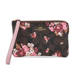 コーチ COACH リストレット レザー PVC フラワープリント 花柄 F31914 ポーチ マルチポーチ 小物入れ レディース ダークブラウン / ピンク 中古 map02006