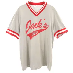 Majestic ATHLETIC マジェスティックアスレティック 90s USA製 オールド 半袖 Vネック ゲーム シャツ XL グレー メンズ 古着