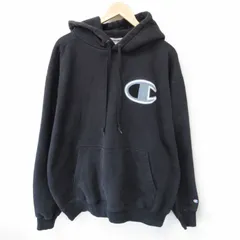 XL/古着 チャンピオン Champion 長袖 スウェット パーカー メンズ ワンポイントロゴ 大きいサイズ 黒 ブラック 25mar19 中古 スエット トレ