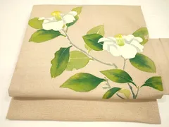 平和屋着物●九寸名古屋帯　型染　枝花文　鬼しぼ縮緬　正絹　逸品　DAAY8104cm