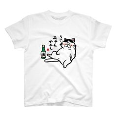 猫イラストTシャツ前面「ニャんやねん（ハチワレ）」 / Printstar 綿100%　5.6オンスヘビーウェイトTシャツ（001ホワイト）