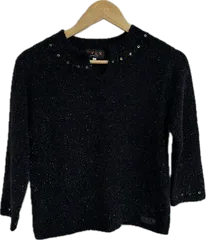 Z1583【美品】EVEX by KRIZIAエヴェックスバイクリッツァ　ニットセータートップス　ブラックラメ　シルク混　レディース　40サイズ