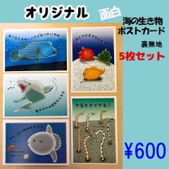 オリジナル面白　海の生物ポストカード（裏面郵便枠あり）５枚セット