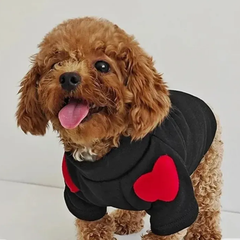 犬の服 ドッグウェア　黒　ハート ワンポイント 暖かい　裏起毛　スウェット　Mサイズ　ブラック　赤