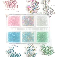 ビーズ・ストーン 封入パーツ クラフト 収納ケース付き 6色セット バブルビーズ 手芸用品 ガラスオーロラ MYmama