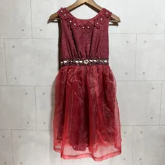 Rew de Rew ルーデルー チュール ドレス ノースリーブ ワンピース ビジュー 38 刺繍 編み上げ リボン バーガンディ レディース SG254-15