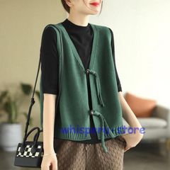 ベスト ニットベスト レディース トップス 前開き 女性 ゆったり カジュアル 上品 おしゃれ 優雅 ファッション ニットソー ニット シンプル