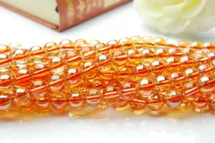 水晶アンバーオーラ（ダーク） 8mm １連（約38cm） パワーストーン 天然石 _R415