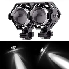 【人気商品】高輝度 アルミ製 LEDオートバイヘッドライト 汎用 LEDフォグランプ U5 LEDオートバイライト オートバイライト LEDヘッドライト 12V~80V 125W YIBO プロジェクター 砲弾型 ブラック 2個セット