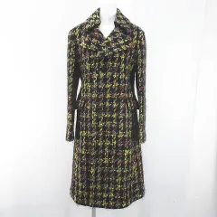 トリココムデギャルソン tricot COMME des GARCONS TD-C008 AD2001 ピーコート ツイード ニットコート ロング丈 M 黒系 ブラック 日本製 ポケット 毛 ウール モヘヤ 総柄 裏地のサムネイル