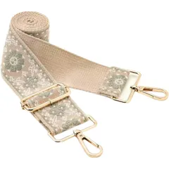 ショルダーストラップ 刺繍 幅広 花柄 ボヘミアン 調整 付け替え バッグ 用 ライトグリーン フラワー