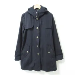 BURBERRY BLUE LABEL バーバリーブルーレーベル メタル釦 2WAY フード付き ミドル丈 シングル トレンチコート 38 ネイビー レディース 古着 中古 USED