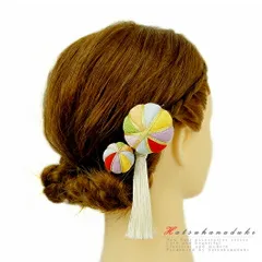髪飾り 成人式 赤 振袖 袴 花 浴衣 夏祭り 花火大会 2点セット 紫 黄色 オレンジ 水色 緑 白 パステルカラー 玉かんざし 鞠 鞠 No.9-3620