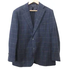 マッキントッシュ MACKINTOSH 格子チェック ジャケット シングル 2B ウール 背抜き ビジネス 三陽商会 42 紺 ネイビーのサムネイル