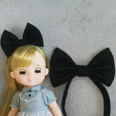 お人形とおそろい 黒のリボンヘアバンドセット